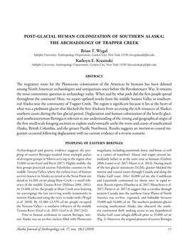 Post-Glacial Human Colonization of Southern Alaska the Archaeology Of
