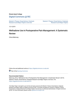 Methadone Use in Postoperative Pain Management: a Systematic Review