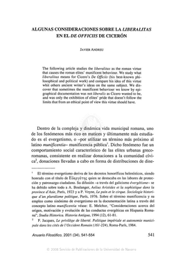 Algunas Consideraciones Sobre La Liberalitas En El De Officiis De Cicerón