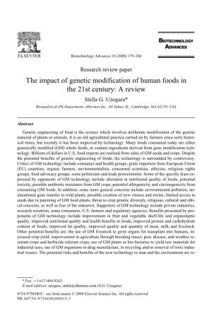 The Impact of Genetic Modification of Human Foods in the 21St Century: a Review Stella G
