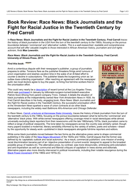 Book Review: Race News: Black Journalists and the Fight for Racial Justice in the Twentieth Century by Fred Carroll Page 1 of 3