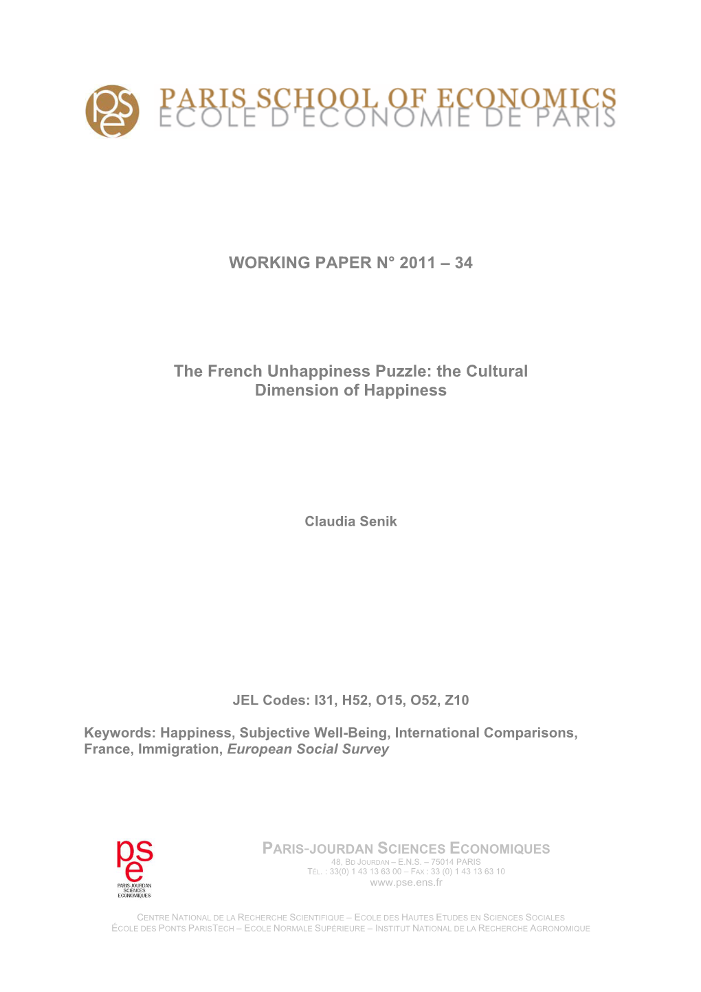Working Paper N° 2011 – 34