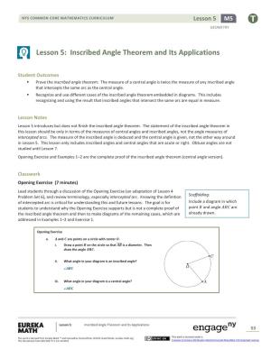 Lesson 5: Inscribed Angle Theorem and Its Applications