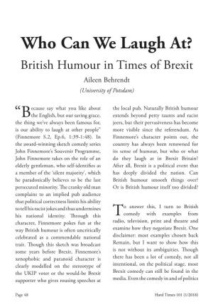 Who Can We Laugh At? British Humour in Times of Brexit Aileen Behrendt (University of Potsdam)