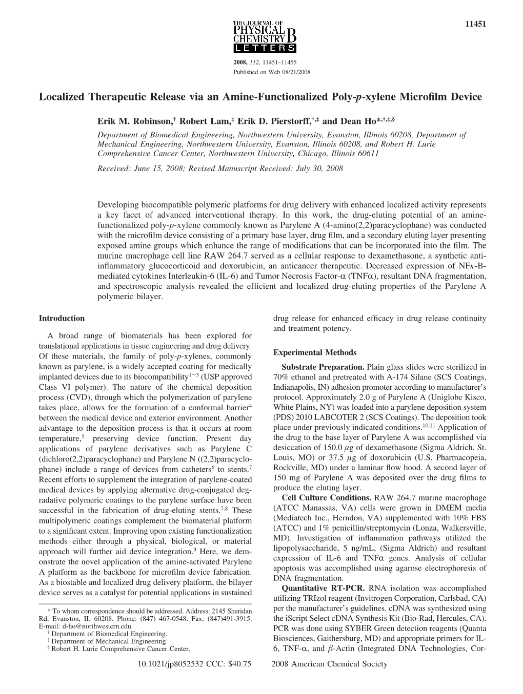 Localized Therapeutic Release Via an Amine-Functionalized Poly-P-Xylene Microﬁlm Device