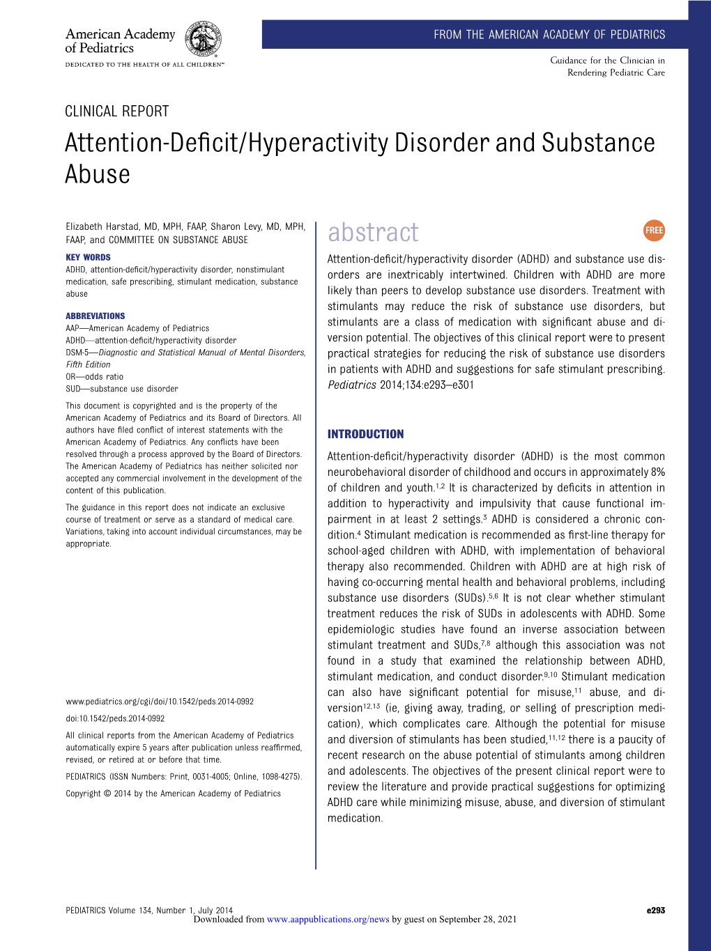 Attention-Deficit/Hyperactivity Disorder and Substance Abuse