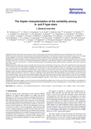 The Kepler Characterization of the Variability Among A- and F-Type Stars I