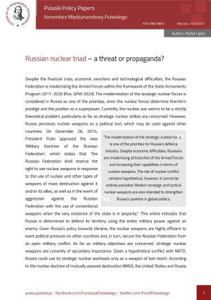 Russian Nuclear Triad – a Threat Or Propaganda?