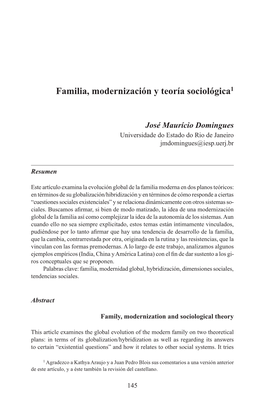 Familia, Modernización Y Teoría Sociológica1