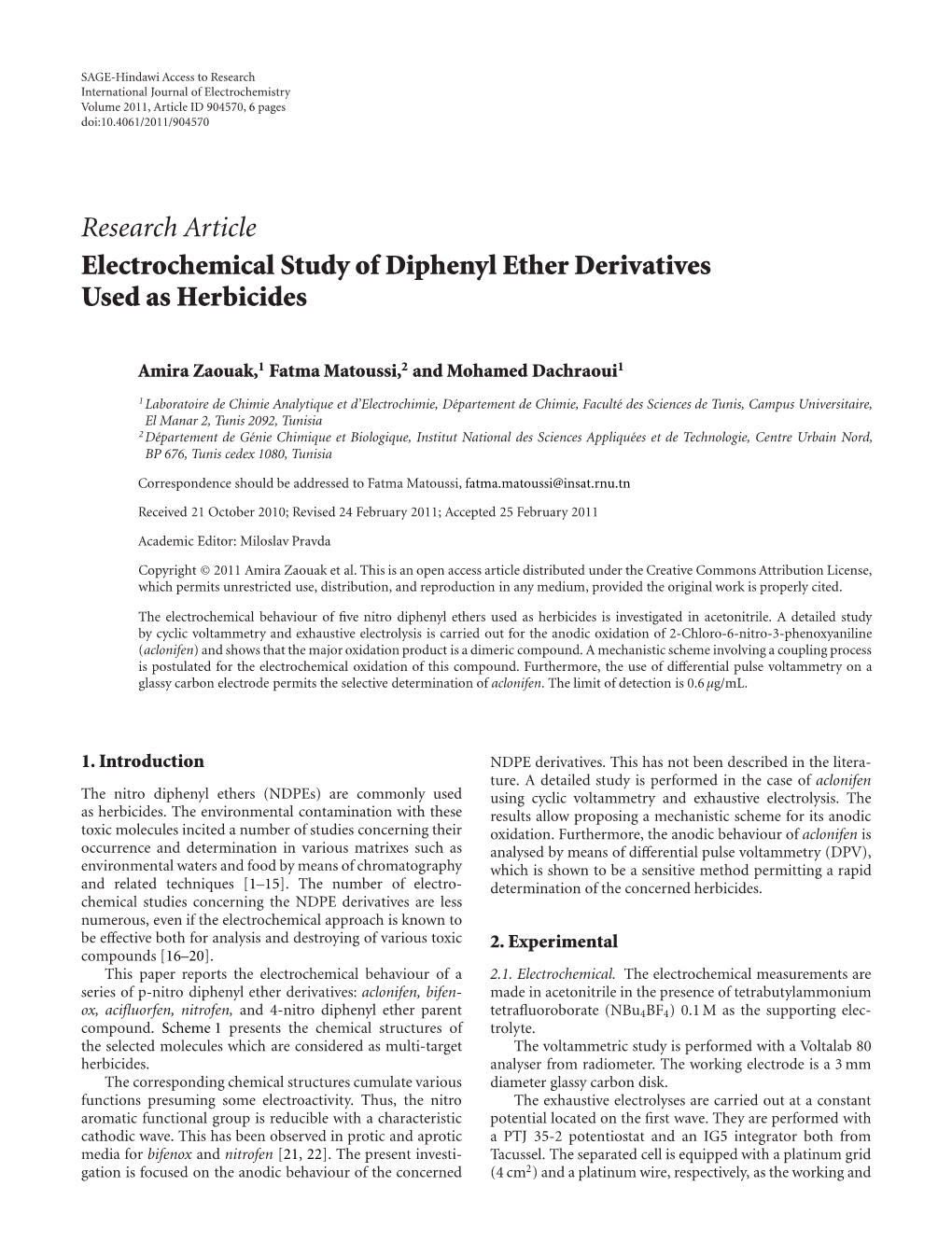 Electrochemical Study of Diphenyl Ether Derivatives Used As Herbicides