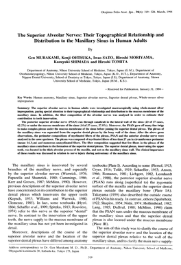 The Superior Alveolar Nerves: Their Topographical Relationship and Distribution to the Maxillary Sinus in Human Adults