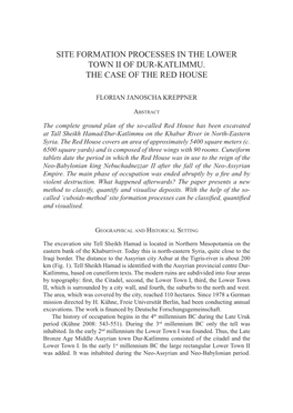 Site Formation Processes in the Lower Town II of Dur-Katlimmu. the Case of the Red House