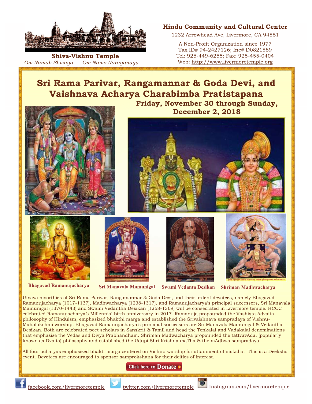 Sri Rama Parivar, Rangamannar & Goda Devi, and Vaishnava Acharya