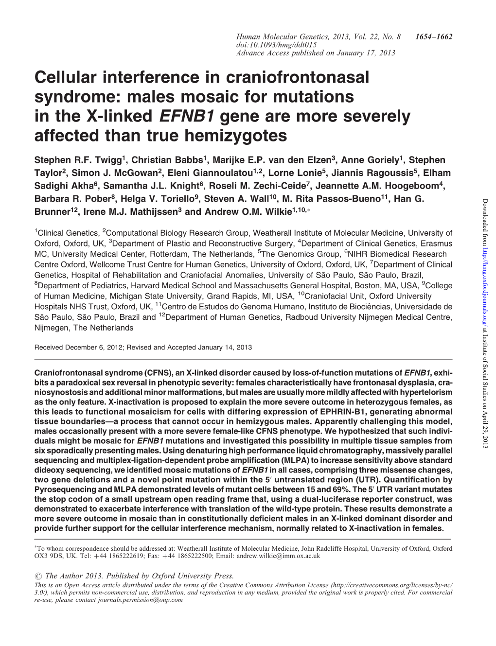 Males Mosaic for Mutations in the X-Linked EFNB1 Gene Are More Severely Affected Than True Hemizygotes