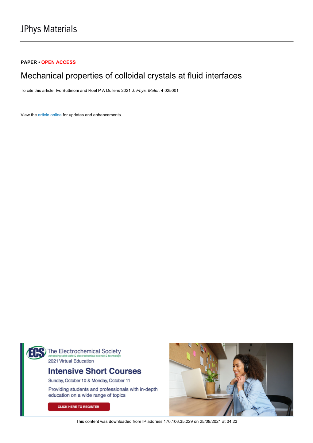 PDF, Mechanical Properties of Colloidal Crystals at Fluid Interfaces