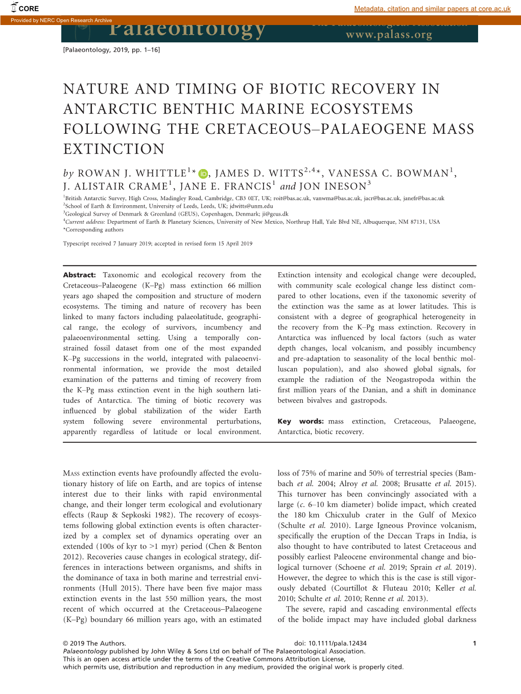 Nature and Timing of Biotic Recovery in Antarctic Benthic Marine Ecosystems Following the Cretaceous–Palaeogene Mass Extinction