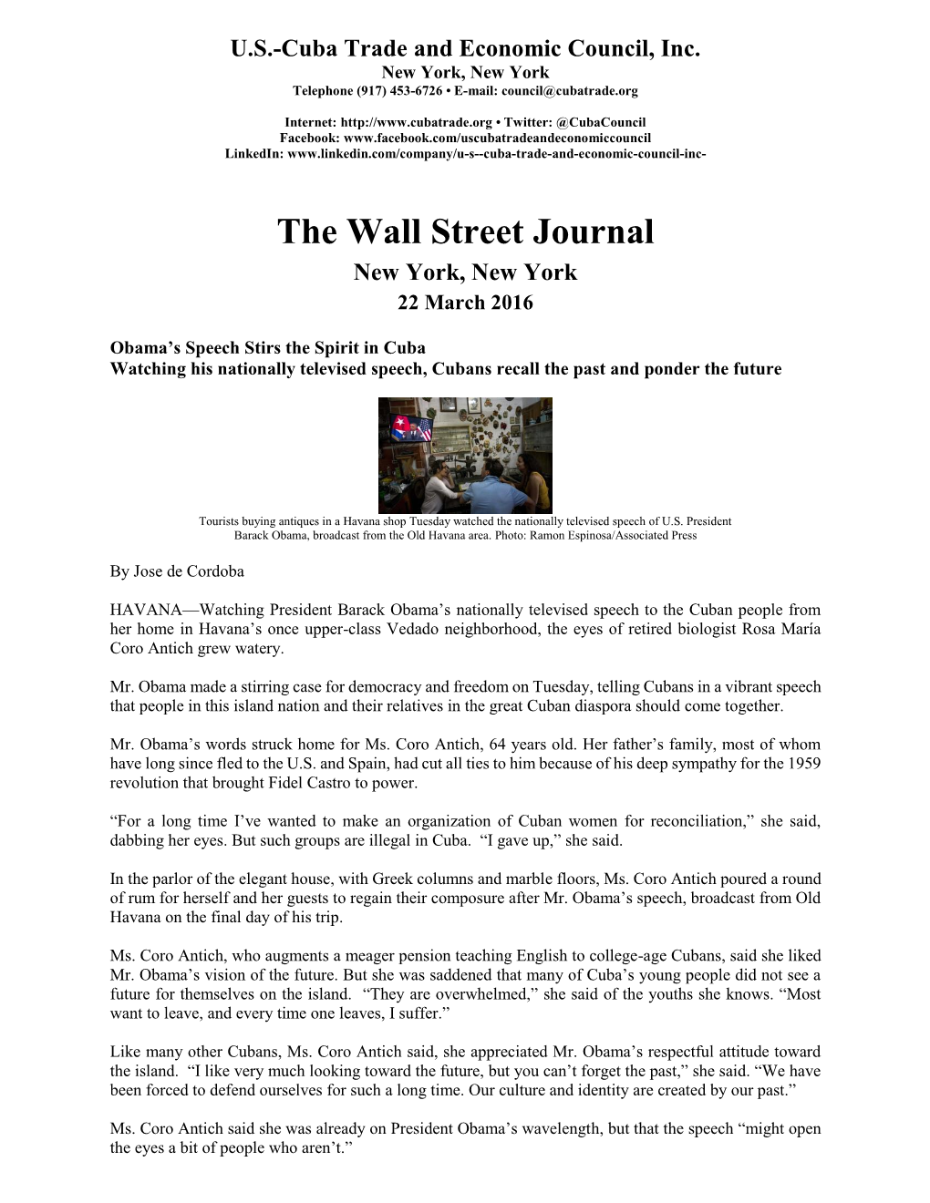 The Wall Street Journal New York, New York 22 March 2016