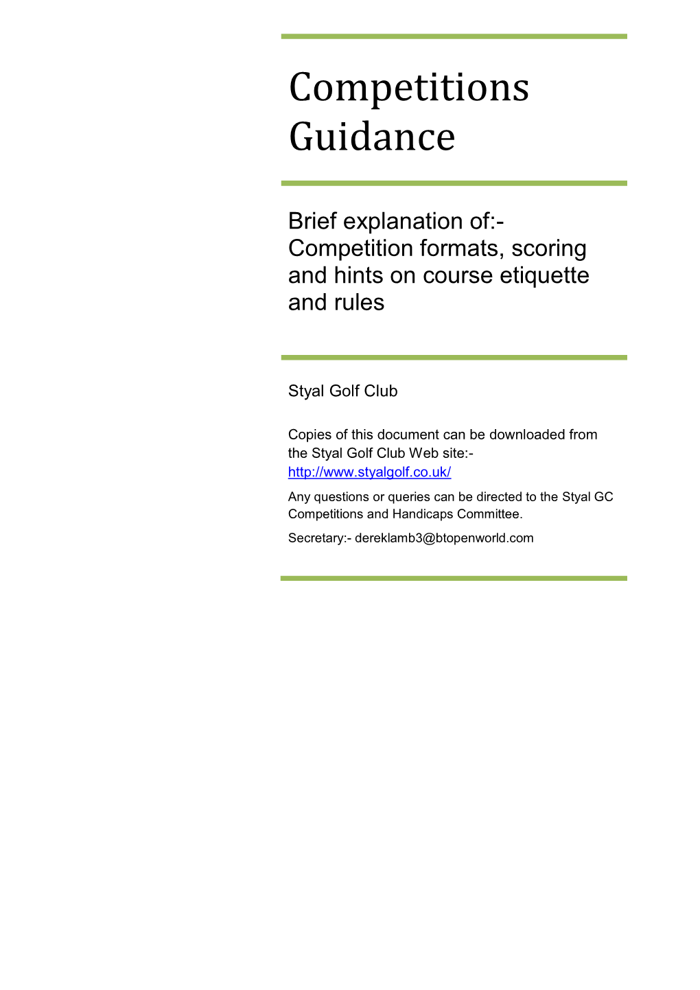 Golf Competitions Guidance