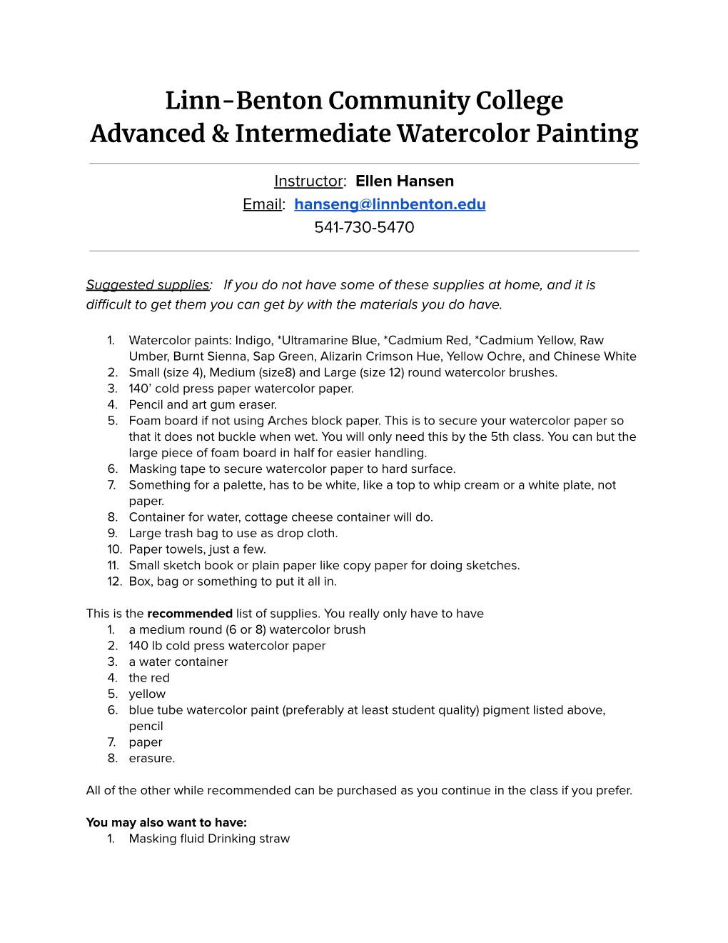 Advanced & Intermediate Watercolor Painting