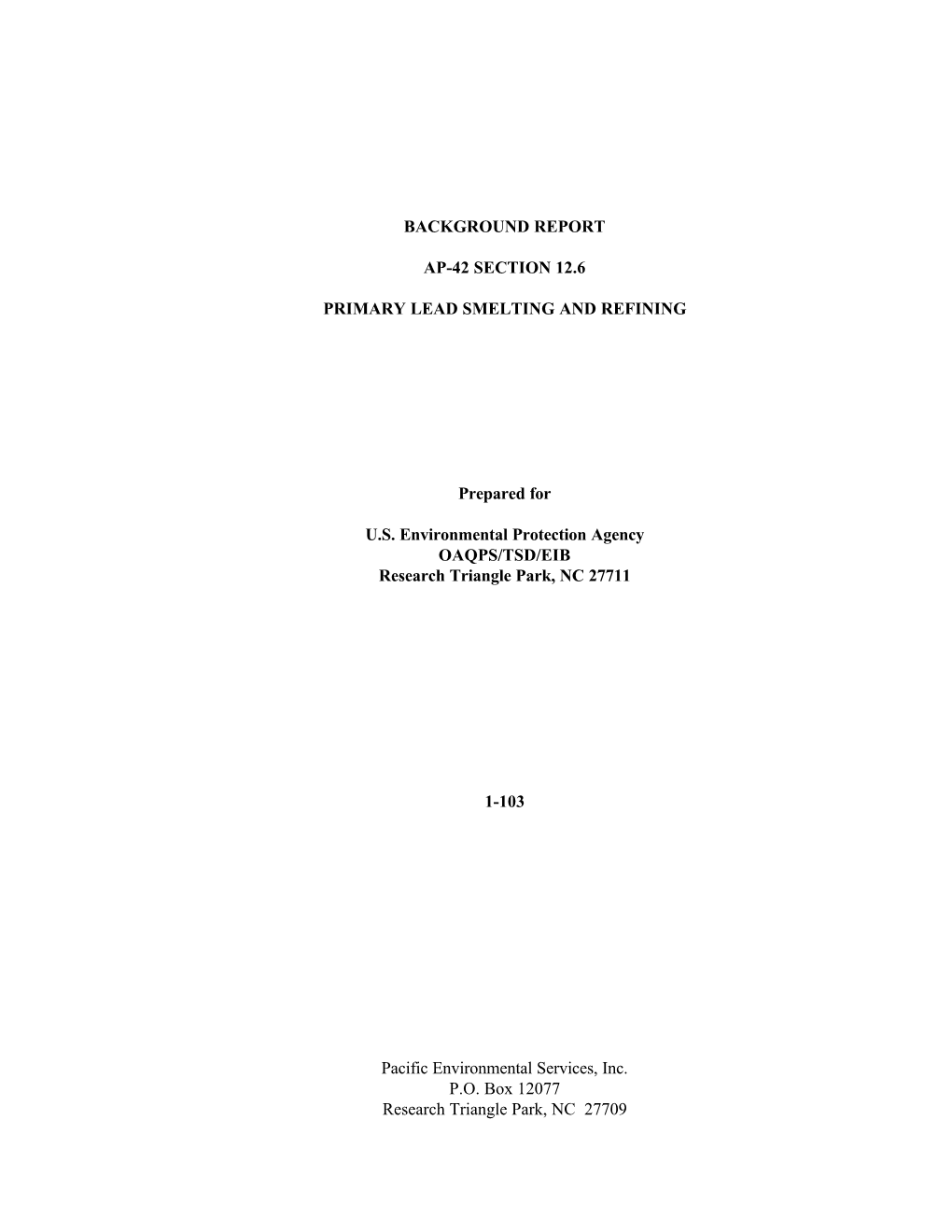 AP-42 12.6 Final Background Document for Primary Lead Smelting