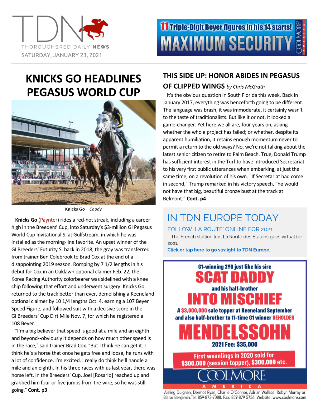 Knicks Go Headlines Pegasus World