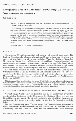 Erwägungen Über Die Taxonomie Der Gattung Closterium 1