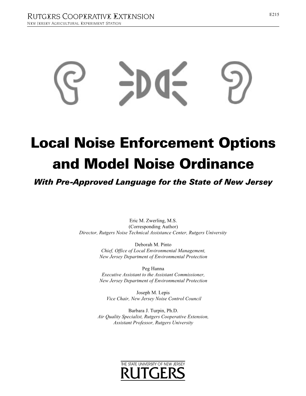 Local Noise Enforcement Options and Model Noise Ordinance with Pre-Approved Language for the State of New Jersey