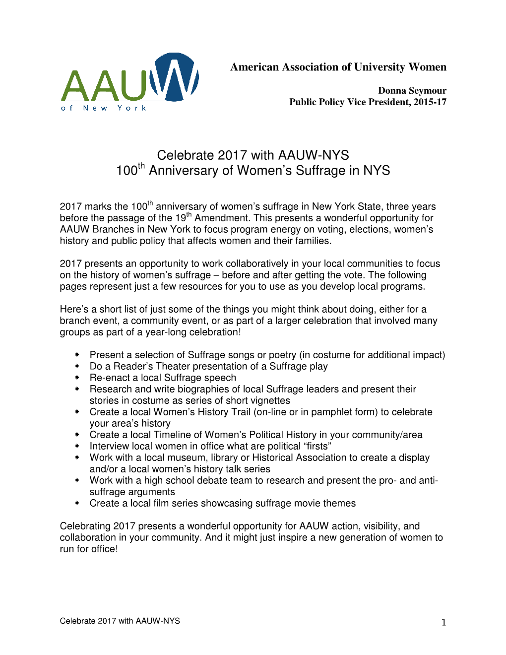 Celebrate 2017 with AAUW-NYS 100 Anniversary of Women's Suffrage In