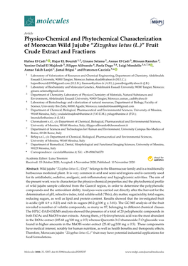 “Zizyphus Lotus (L.)” Fruit Crude Extract and Fractions