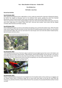 October 2015 Peru Birding Tours Bird Guide