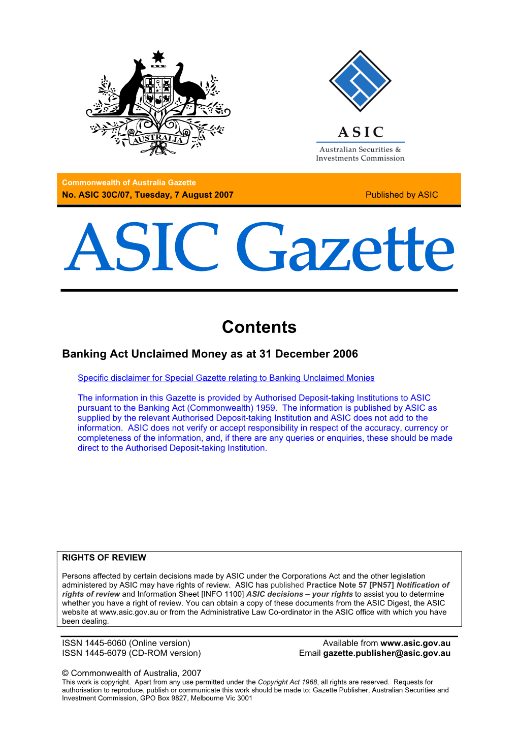 ASIC Gazette