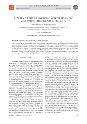 Low Temperature Phosphoric Acid Treatment of Zinc Oxide for Nobel White Pigments