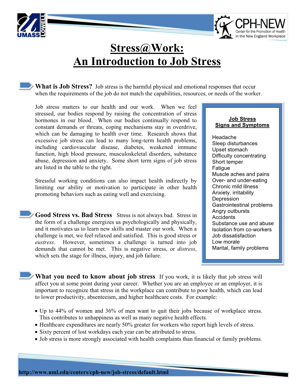 Stress@Work: an Introduction to Job Stress