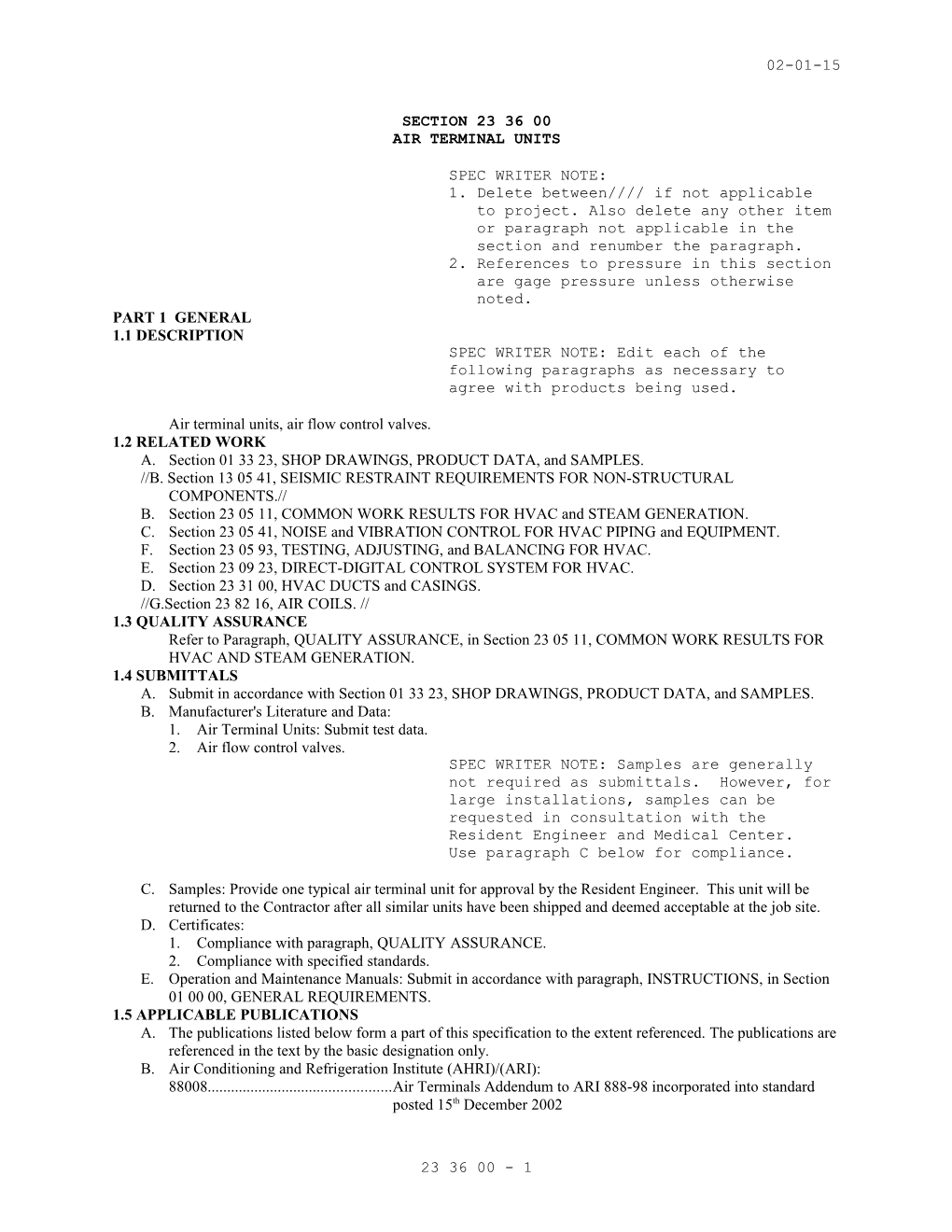 Section 23 36 00 - AIR TERMINAL UNITS