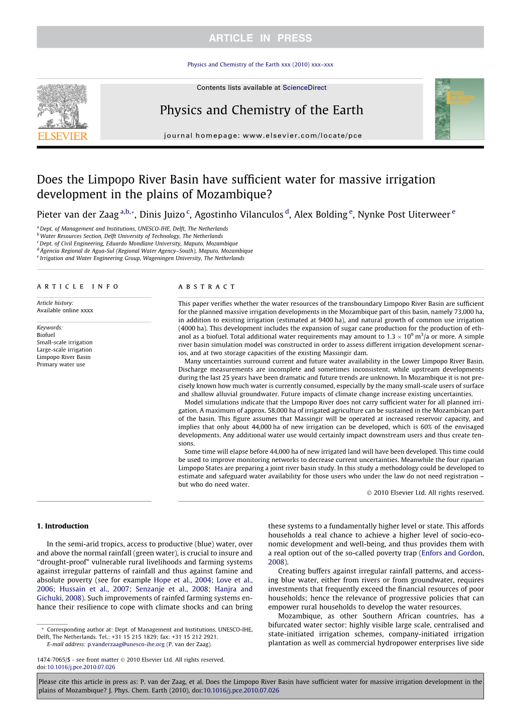 Does the Limpopo River Basin Have Sufficient Water for Massive Irrigation Development in the Plains of Mozambique?