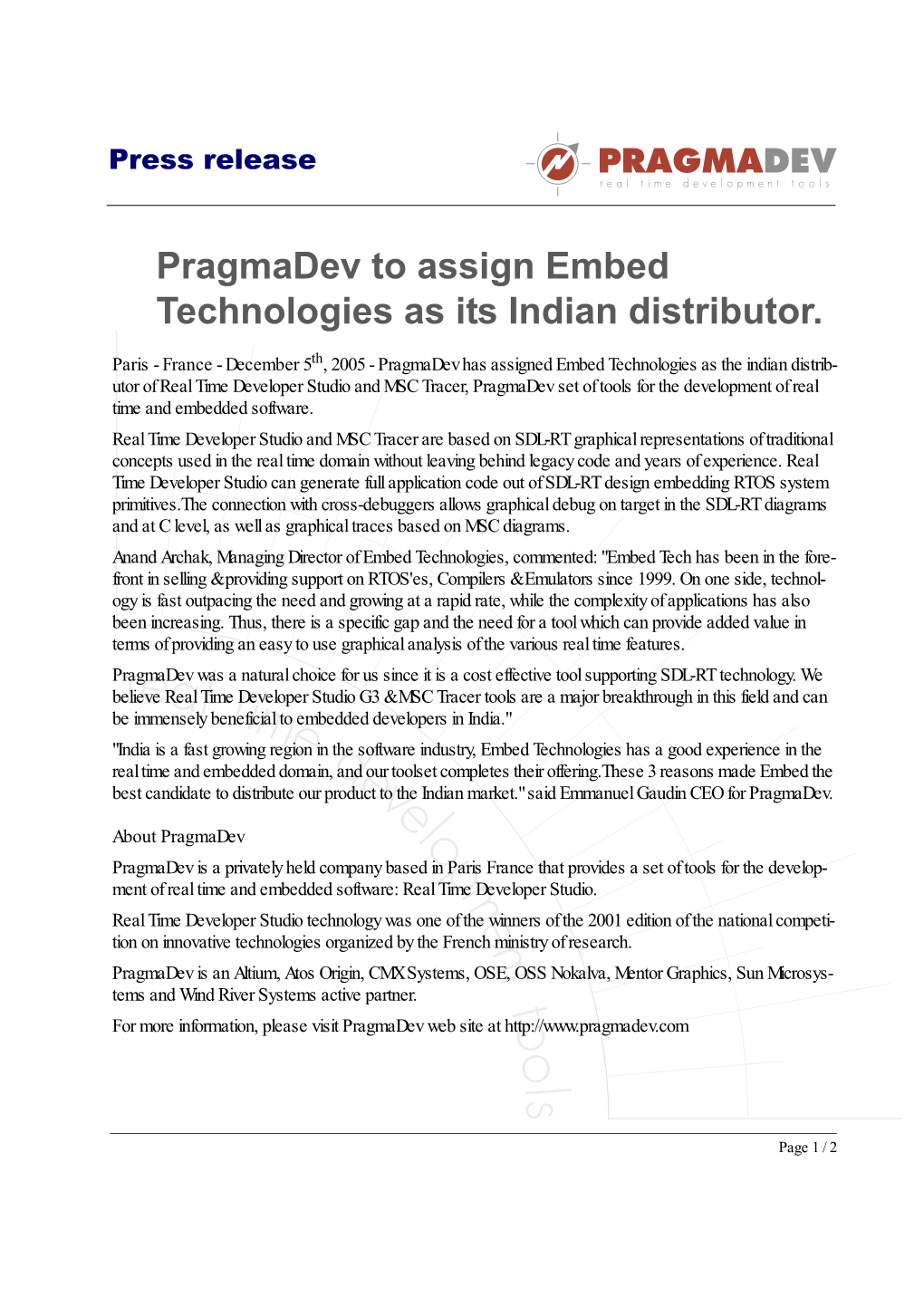 Pragmadev to Assign Embed Tech As Its Indian Distributor