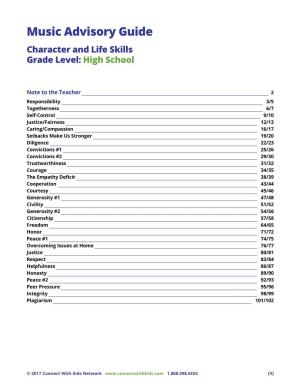 Music Advisory Guide Character and Life Skills Grade Level: High School