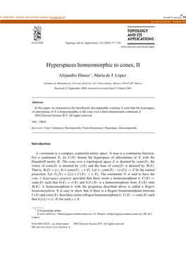 Hyperspaces Homeomorphic to Cones, II
