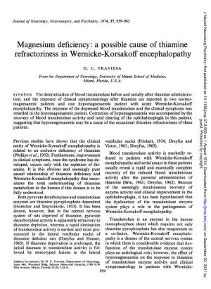 Magnesium Deficiency: a Possible Cause of Thiamine Refractoriness in Wernicke-Korsakoff Encephalopathy