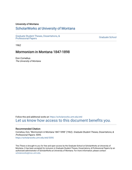 Mormonism in Montana 1847-1898