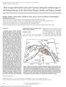 Plate Margin Deformation and Active Tectonics Along the Northern Edge of the Yakutat Terrane in the Saint Elias Orogen, Alaska, and Yukon, Canada