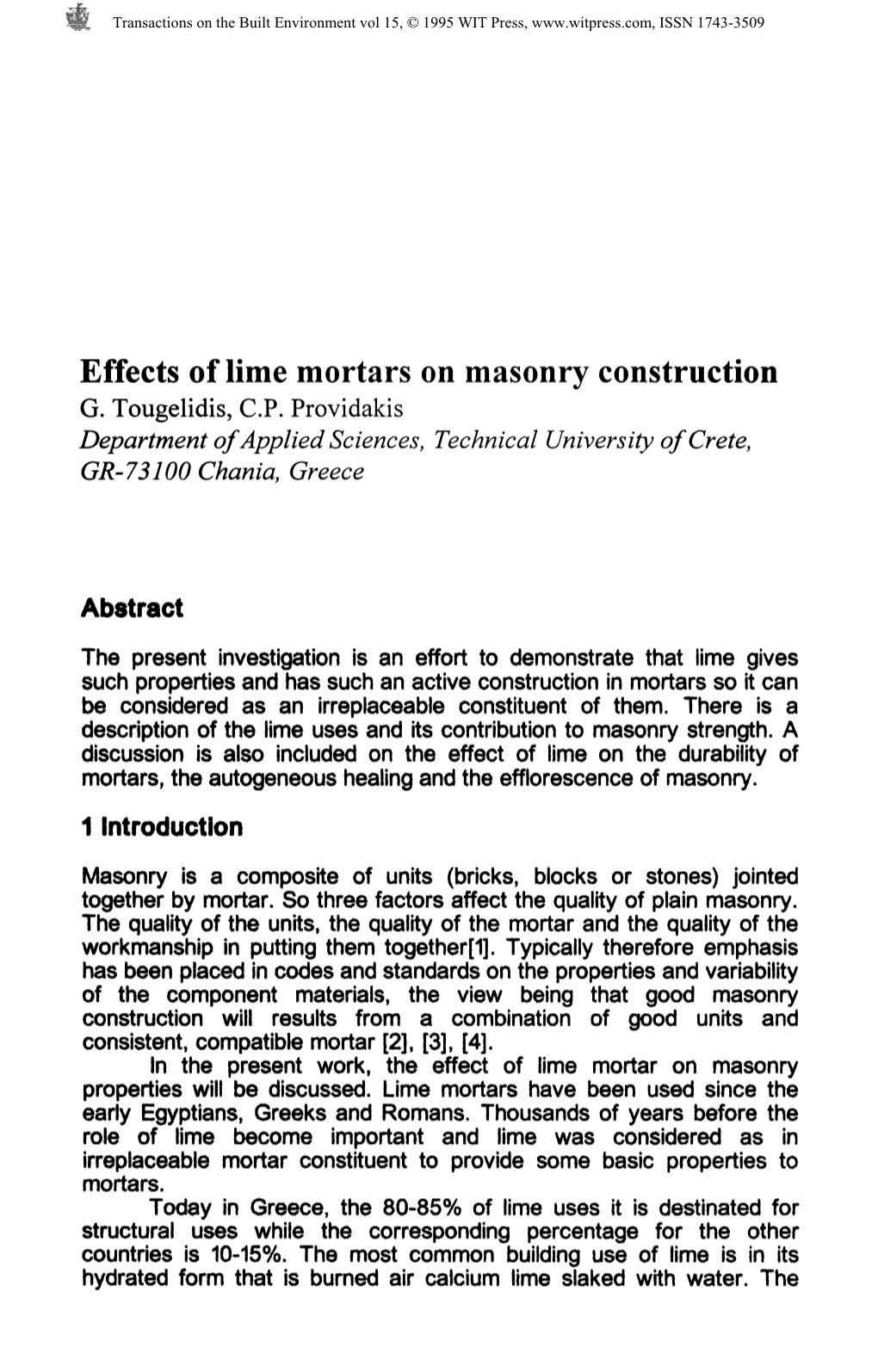 Effects of Lime Mortars on Masonry Construction