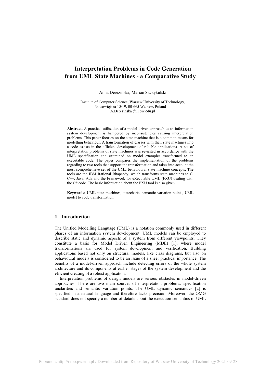 Interpretation Problems in Code Generation from UML State Machines - a Comparative Study