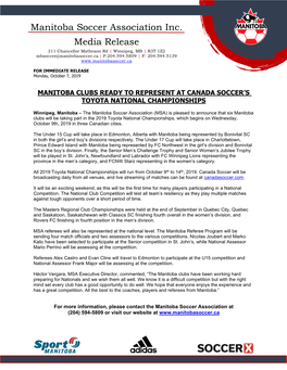 Manitoba Soccer Association Inc. Media Release