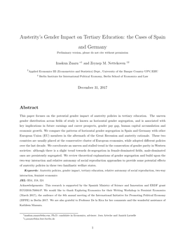 Austerity's Gender Impact on Tertiary Education