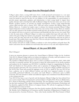 Message from the Principal's Desk Annual Report of the Year 2015-2016