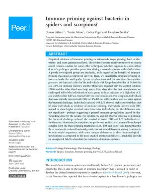 Immune Priming Against Bacteria in Spiders and Scorpions?