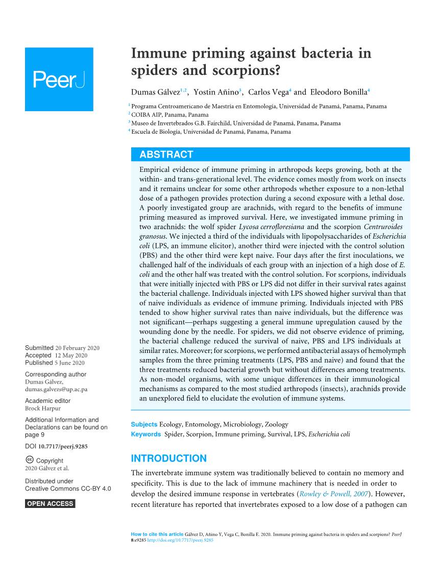 Immune Priming Against Bacteria in Spiders and Scorpions?