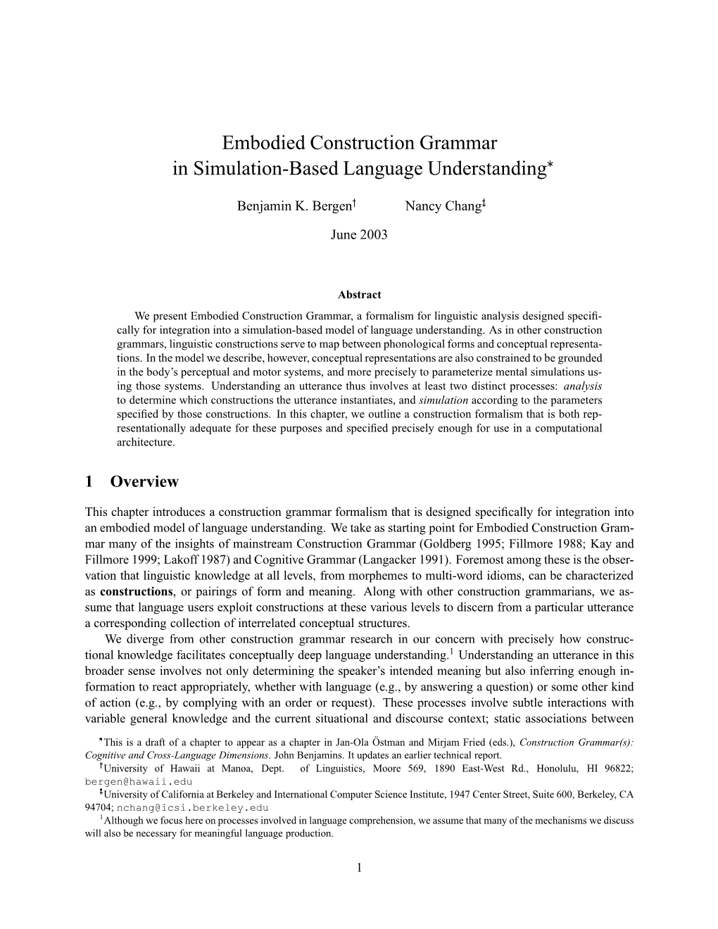 Embodied Construction Grammar in Simulation-Based Language