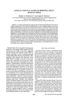 Annual Survival Rates of Breeding Adult Roseate Terns